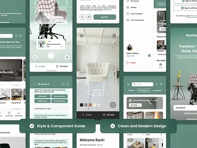 Roomify - Modern E-Commerce Furniture App augmented reality branding figma logo ui ux