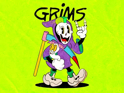 Reaper character design for "Grims" 1930 1930s cartoon cartoon character design illustration mascot old cartoon old school punk reaper skeleton vintage