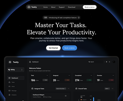 Taskly - Dark design landing page product design ui uiux web