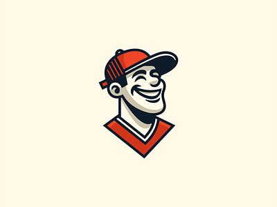 Joyful Sportsman Logo athlete baseball branding cap cartoon design emblem happy identity illustration joy logo man mark mascot playful sports symbol team vector