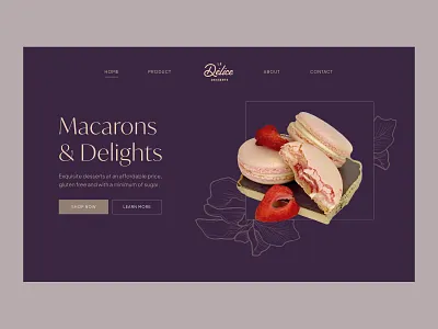 Le Delice Desserts web concept cake confectionery cookie delights desserts hero illustration layout le delice macarons pastry typography ui web design