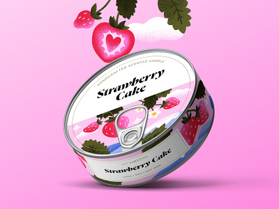 Strawberry Cake cake can candle clouds design illustration label label design leaves magic packaing strawberries strawberry sweet