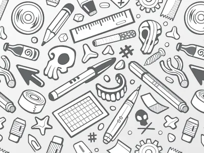 GraphicLab background pattern 1 background pattern cd eraser grey pattern pen plastic ruler post it skull star