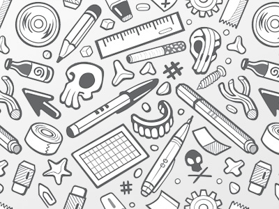 GraphicLab background pattern 1 background pattern cd eraser grey pattern pen plastic ruler post it skull star