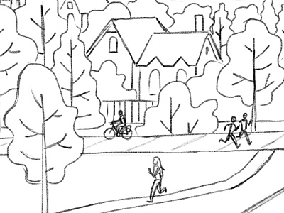 Poster Outline house illustration ipad poster rough sketch town trees