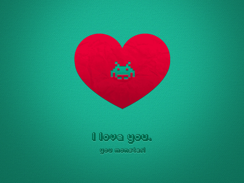 I love you, monster ;) animation geek gif nerd portal space invader valentines