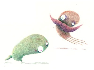 Drawer guys amoeba coloured pencil illustration moustache