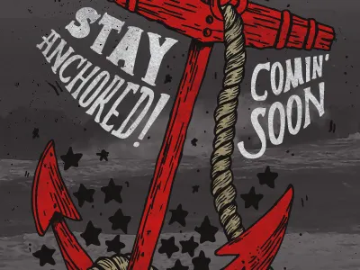 Coming soon! anchor hand lettering red rope sailor danny sea stars white