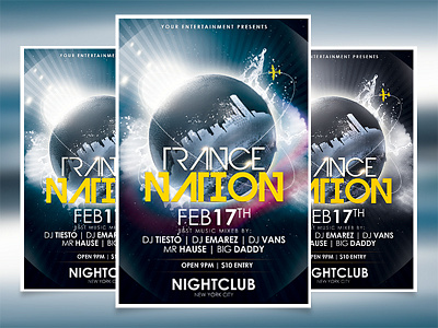 Trance Nation Flyer black blue clean club cool design dj electro festival flyer house live minimal modern music new night party print professional sensation techno template trance