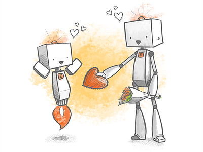 Robotic Love illustration robots valentines