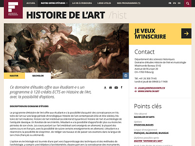 University of Fribourg History of Art Subsite academic art bachelor campus education grid layout master portal students subsite university web website