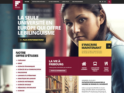 University of Fribourg academic campus education grid home landingpage layout portal students university web website