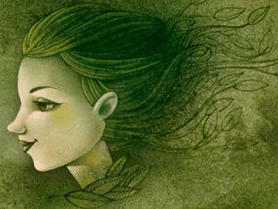 New Leaves gaia bordicchia girl green illustration pencil texture watercolor