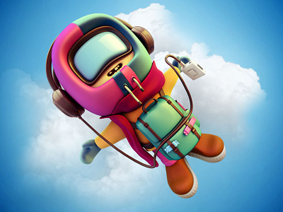 Astronaut 3d astronaut cinema4d clouds kid walkman