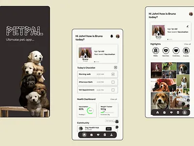 PetPal Mobile App For Pets cats community hub design dogs figma gallery healthcare images mobile app pets ui ux