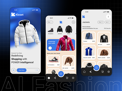 Kloset Outfit Store: AI Integrated Fashion Shopping App ai app apparel b2b ecommerce branding clothing custom clothing design ecommerce ecommerce app ecommerce store ecommerce ui fashion fashion app fashion design fashion designer graphic design mobile app mobile app ui outfit wear