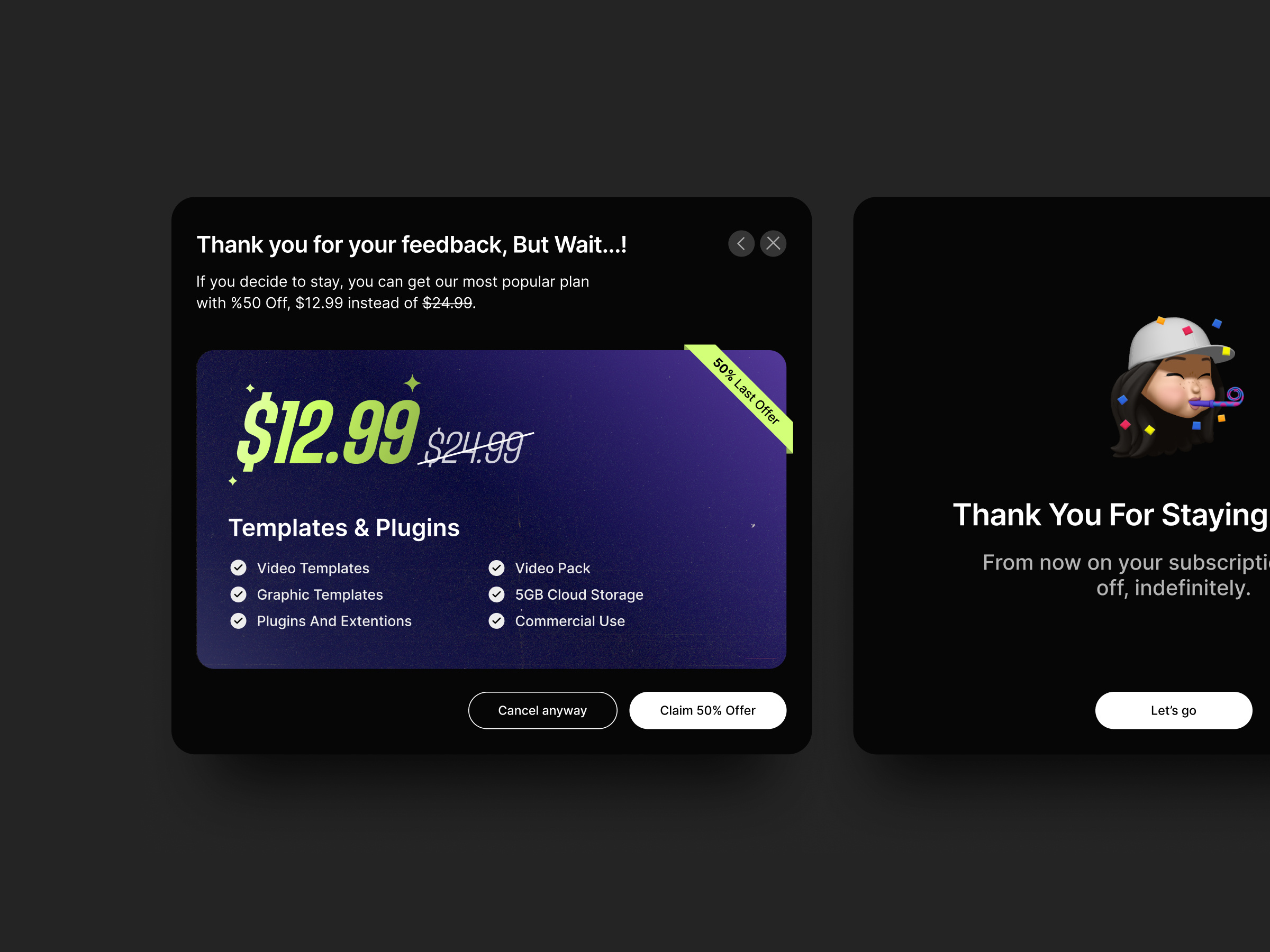 Sales Offer Modal Cards for Website card components discount marketing design modal popup promotion survey ui web design webdesign
