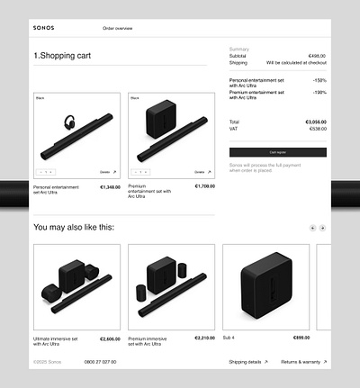 Sonos - order overview checkout concept e commerce order ui ux web