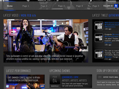 Whiskey Jam Website Home2 band bar events jam musician nashville site ui design whiskey venue website
