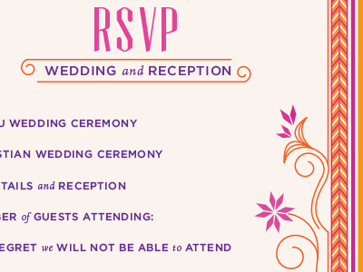 Wedding RSVP feminine flowers indian inspired magenta orange pattern purple rsvp wedding