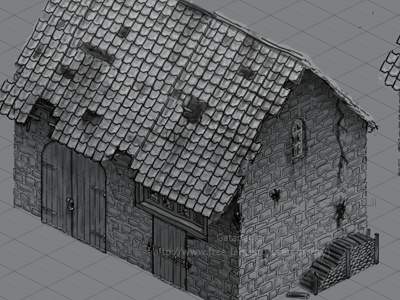 Scheune (sketch of game building for 3d artist) building game isometric sketch world war