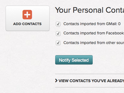 Personal Contacts section for new client app uiux web app