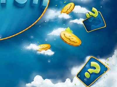 Splash Screen of the New iPad Game app blue bubble button clouds design drawing game gold graphics icon illustration interface ios ipad mobile texture user word yellow