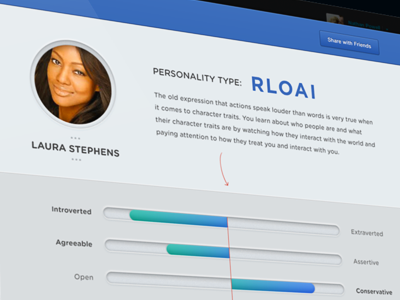 Personality Report app avatar blue chart data graph minimal report wip