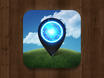 Teleportr App Icon app app icon apple blue clouds grass green icon ios ipad iphone portal sky teleportation wood