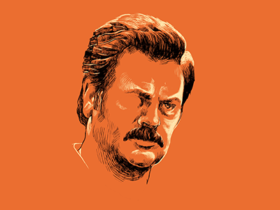 Dribbble 078 america bacon eggs hatching illustration man mustache orange parks and recreation ron swanson steak