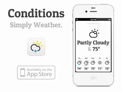 Meet 'Conditions for iOS', a new minimalistic weather app by me! app cloud icon ios iphone minimalistic simple thunder typography weather