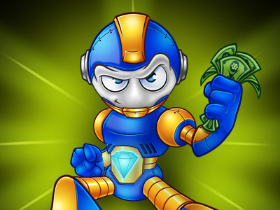 Bling the Robot Mascot bling cartoon design wolf mascot money money saving robot robot design robot mascot shiny