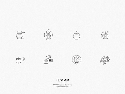 Brand Icons for TRAUM Fragrances brand branding candle icon set candle icons ceramic jar coconut features hand poured home page icon set icons luxury luxury candles made in usa perfumer scented candle soy symbols wax website