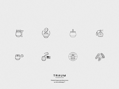 Brand Icons for TRAUM Fragrances brand branding candle icon set candle icons ceramic jar coconut features hand poured home page icon set icons luxury luxury candles made in usa perfumer scented candle soy symbols wax website