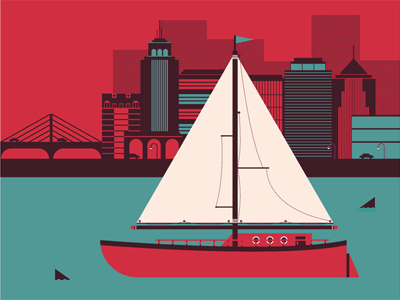 [GIF] Alt J Poster - Colors? alt j band boat buildings city dangerdom dominic flask flat illustration kansas city mid century music poster rock vector water