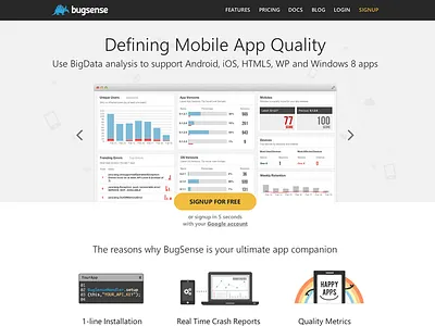 New BugSense Landing Page home page landing minimal white