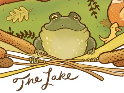 The Lake animal duck duckling frog illustration lake lettering toad