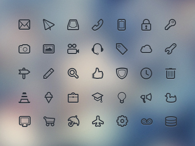 Outlined Gliphs box clock email gliph icon icons key lens lock mail movie outlined retina sign tag trash