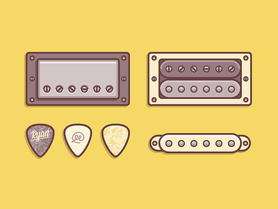 Guitar Accessories flat guitar humbucker icons illustrations music pick pickup rocking shred simple sound vector