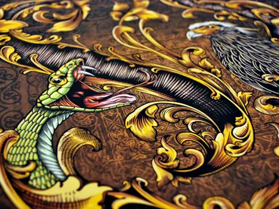 The Letter V bird feathers flourish gold letter ornate reptile snake type