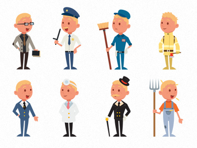 Job Mascot (20 characters) billionaire business man character chibi clothes cop doctor farmer fireman fun funny human illustration job man object professor work worker