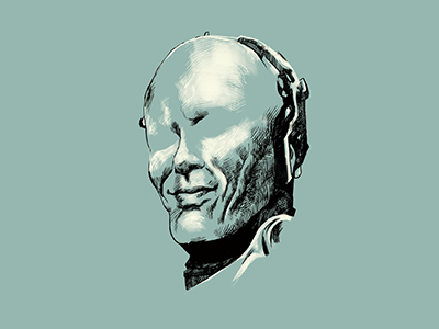 Dribbble 079 black hatching illustration robocop robot silver white