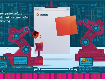 website assembly header illustration robot vector webdesign