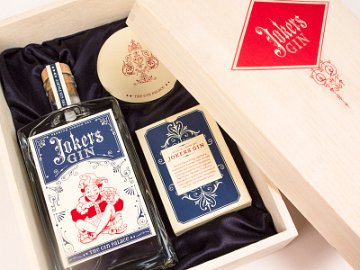 Jokers Gin Gift Packaging Set alcohol coasters drawing gin illustration joker jokers packaging playing cards spirits typography