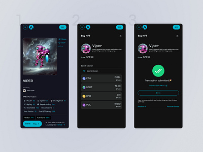 Buy NFT app buy crypto defi design game landingpage mobile design nft payment play ui ux wallet