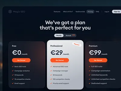 Pricing Page, Dark Mode cleran figma finance fintech framer landing page minimal modern orange pricing pricing page ui ux