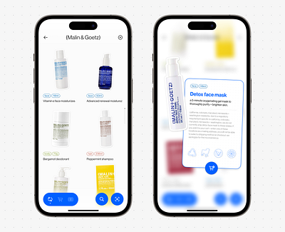 quick product overview / interaction app bottom nav cart icons ios mockup product progress blur scroll stickers ui