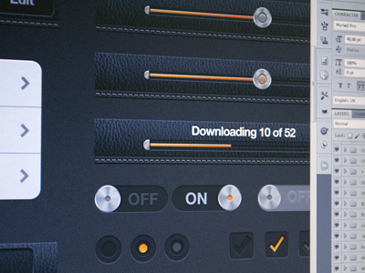 Leather UI Kit buttons controls dark ui dart117 free leather onoff radio button ui user interface