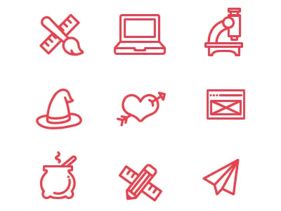 SaM Icons email hat heart icons laptop merlin microscope paper pencil plane research rule ux