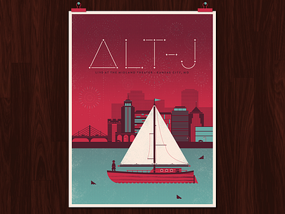 Alt-J Poster alt j boat brit city dangerdom design dominic flask fireworks flat illustration kansas city maroon mid century night poster red rock sharks stars texture turquoise typography vector